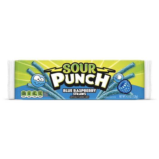 Sour Punch Blue Raspberry Straws Candy 4.5 oz (Pack of 24)