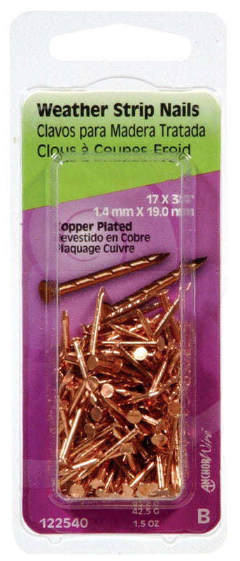 Hillman 3/4 in. L Weatherstrip Copper Copper Nail Spiral Shank Flat (Pack of 6)