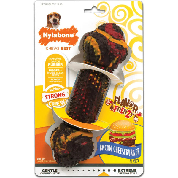 Nylabone Strong Chew Flavor Frenzy Bone Wolf Bacon Cheeseburger for Dogs Up to 35 lb