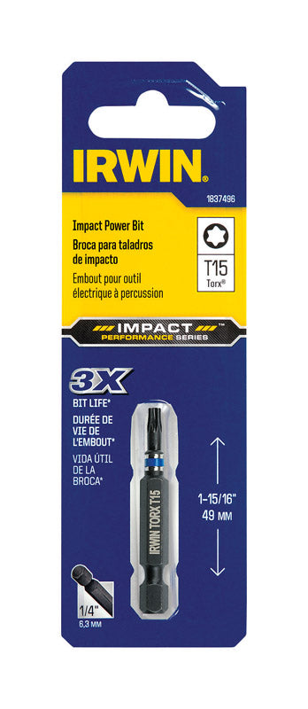 Irwin Impact Performance Series Torx T15 X 2 in. L Power Bit Steel 1 pc