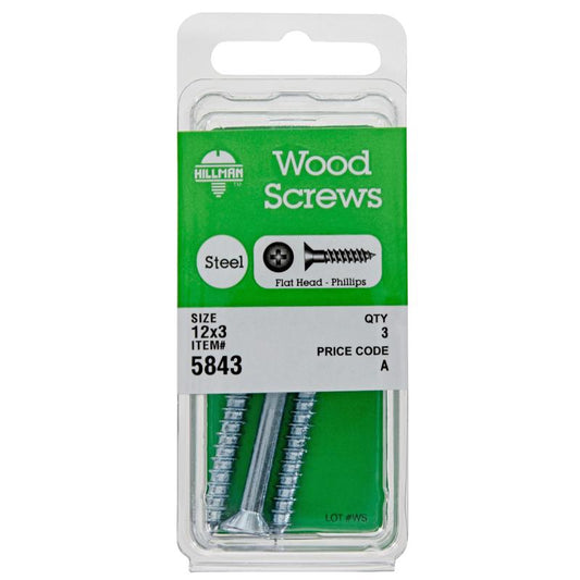 Hillman No. 12 x 3 in. L Phillips Zinc-Plated Wood Screws 3 pk (Pack of 10)