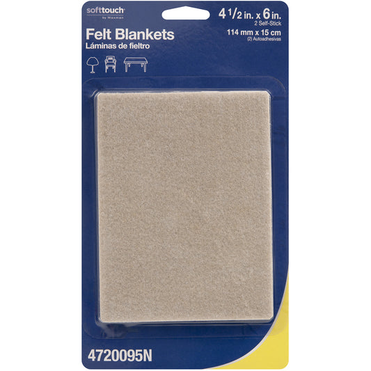 Softtouch Felt Self Adhesive Blanket Oatmeal Rectangle 4.5 in. W X 6 in. L 2 pk