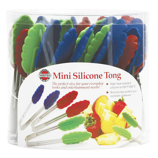 Norpro 1958DC 6" Assorted Mini Silicone & Stainless Steel Tongs (Pack of 24)