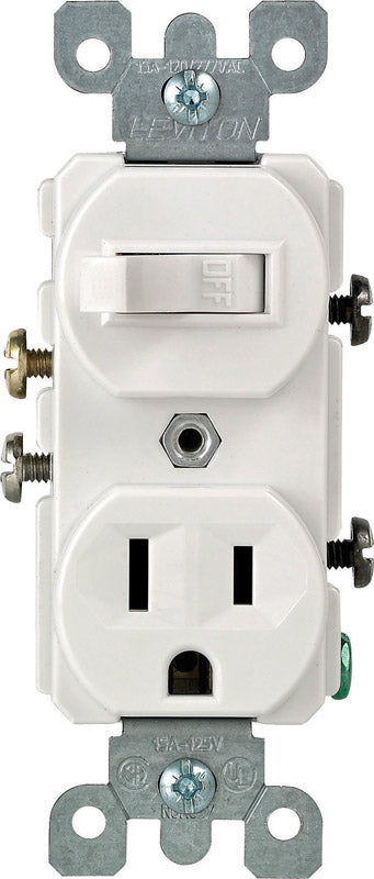 Leviton 15 amps Single Pole Combination Switch & Receptacle White 1 pk