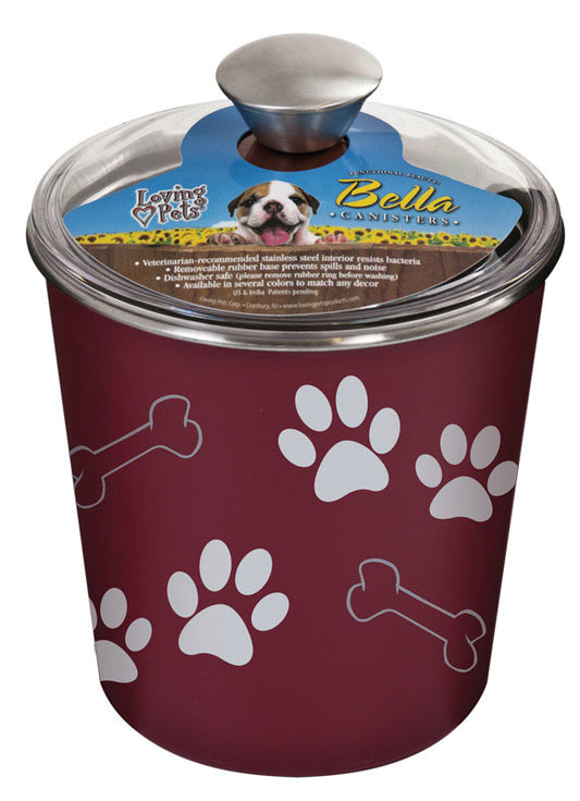 Bella Bowl Red Bones and Paw Prints Stainless Steel 8 cups Pet Food Storage Container For Dog (Pack of 6)