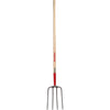 Forged Steel Manure Fork, 4 Tines, Red, 60-In.