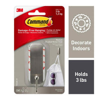 Command Strips 17034bn-Es Medium Brushed Nickel Command Decorative Hook With Command Adhesive Strips