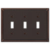 Amerelle Imperial Bead Aged Bronze 3 gang Die-Cast Metal Toggle Wall Plate 1 pk