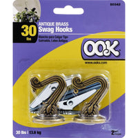 Ook Medium Antique Brass Steel 1.5 in. L Swag Hook 30 lb. 1 pk (Pack of 6)