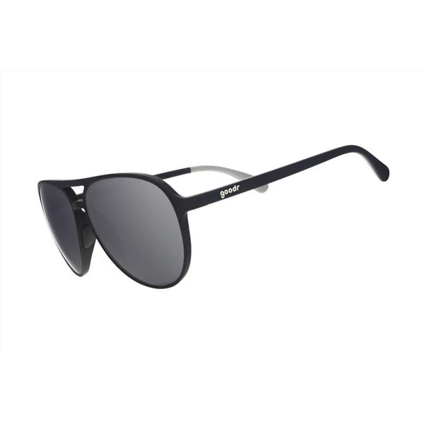 Gafas de sol polarizadas Goodr unisex con montura negra y lentes plateados
