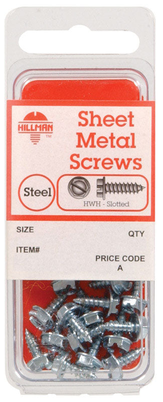 Hillman No. 14 x 1 in. L Slotted Hex Head Zinc-Plated Steel Sheet Metal Screws 5 pk (Pack of 10)