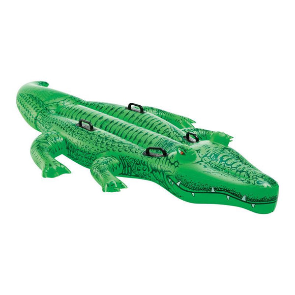 Flotador de piscina inflable tipo vehículo, cocodrilo gigante, de vinilo verde, Intex - Caja abierta