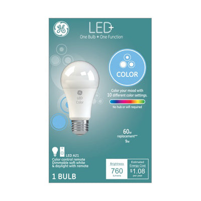 GE Lighting LED+ A21 E26 (Medium) LED Smart Bulb Tunable White/Color Changing 60 Watt Equivalence