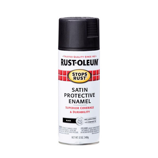 Rust-Oleum Stops Rust Satin Black Spray Paint 12 oz. (Pack of 6)