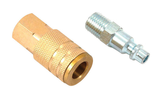 Forney Brass/Steel Air Coupler and Plug Set 1/4 in. Male/Female X 1/4 in. 2 pc