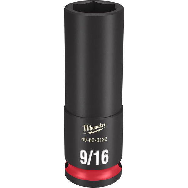 Dado de impacto profundo de 6 puntas SAE Milwaukee Shockwave de 9/16 pulg. x 3/8 pulg., 1 pieza