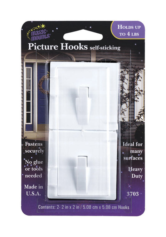 Magic Mounts Self Stick Adhesive Picture Hooks 4 lb. Metal 2 pk (Pack of 12)