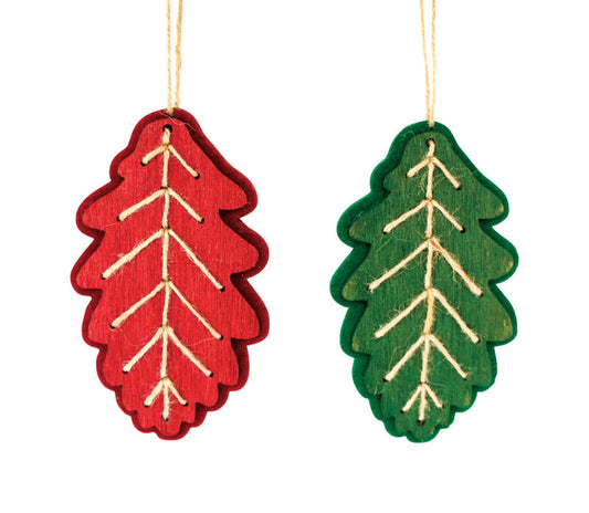 Celebrations  Leaf with Jute  Christmas Ornaments  Red/Green  Wood  1 pk (Pack of 12)