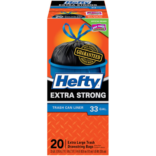 Hefty Extra Strong 33 gal. Trash Bags Drawstring 20 pk (Pack of 6)