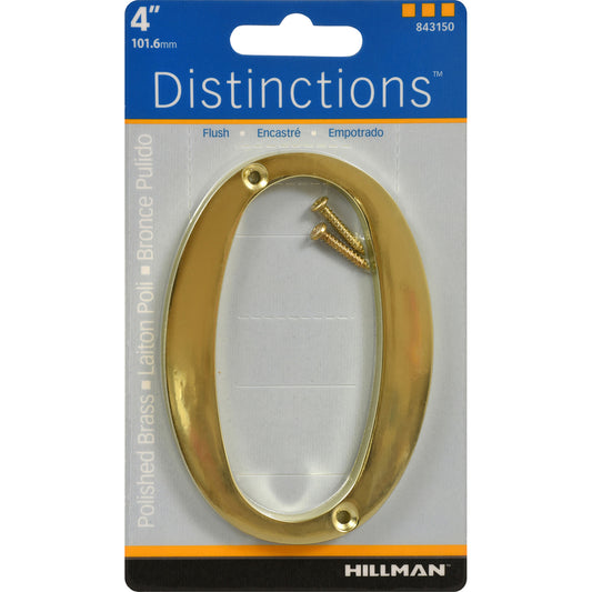 Hillman Distinctions 4 in. Gold Brass Screw-On Number 0 1 pc (Pack of 3)