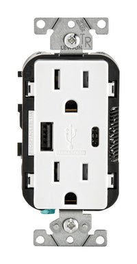 Leviton Decora 15 amps 125 V Type A/C Duplex White Outlet and USB Charger 5-15R 1 pk - Open Box