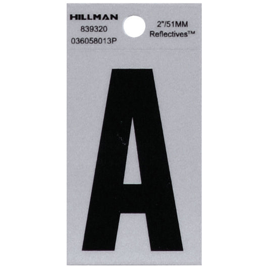 Hillman 2 in. Reflective Black Mylar Self-Adhesive Letter A 1 pc (Pack of 6)