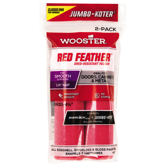 Wooster Red Feather Velour 1/4 in. x 4-1/2 in. W Mini Paint Roller Cover 2 pk