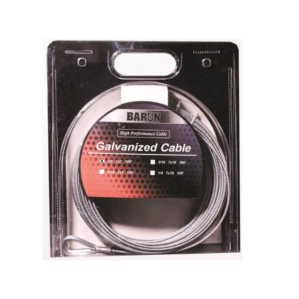 Cable de acero galvanizado para aeronaves Baron de 1/8 pulg. de diámetro x 100 pies de largo