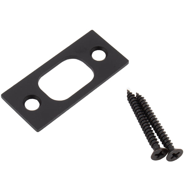 Placa de cierre de cerrojo con esquinas cuadradas, 1" x 2-1/4", 1-5/8" de centro a centro, negro mate de Stone Harbor Hardware