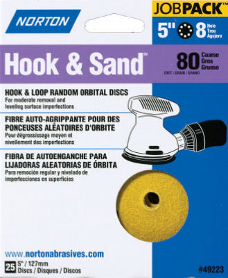 Norton Hook & Sand 5 in. Aluminum Oxide Hook and Loop A290 Sandpaper Vacuum Disc 100 Grit Medium 25