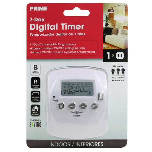 Prime Indoor 7 Day Digital Timer 125 V White