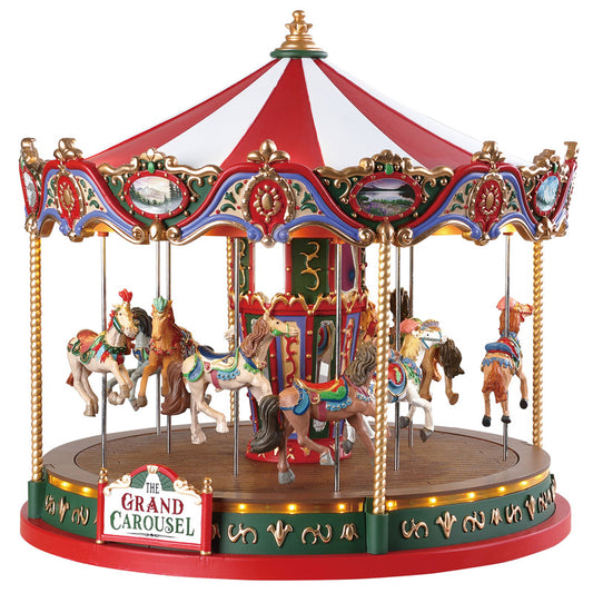 Lemax Horses Rise and Fall Large Grand Carousel 9.49 H x 9.84 W x 9.84 D in. with 4.5V Adaptor