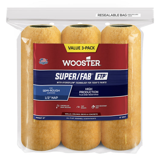 Wooster Super/Fab Synthetic Blend 9 in. W X 1/2 in. Paint Roller Cover 3 pk