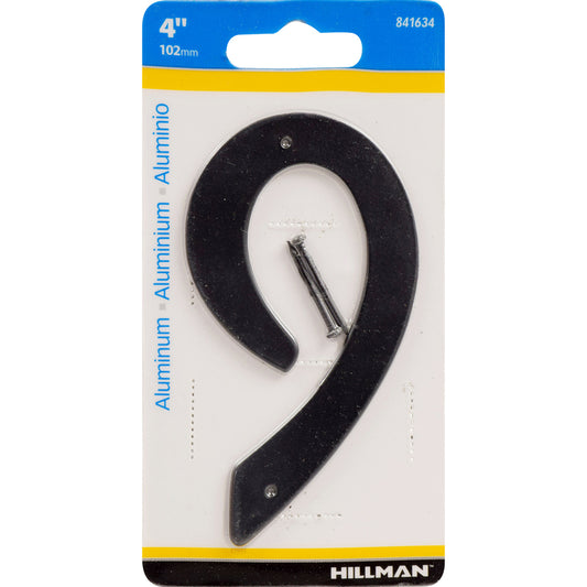 Hillman 4 in. Black Aluminum Nail-On Number 9 1 pc (Pack of 3)