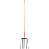 Forged Steel Manure Fork, 6 Tines, Red, 60-In.