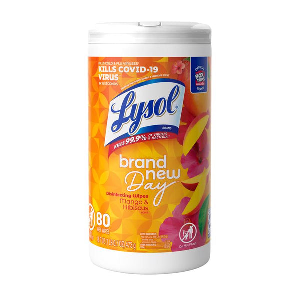 Toallitas desinfectantes con aroma a mango e hibisco de Lysol Brand New Day, paquete de 80