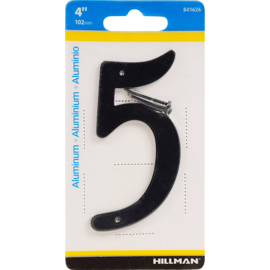 Hillman 4 in. Black Aluminum Nail-On Number 5 1 pc (Pack of 3)
