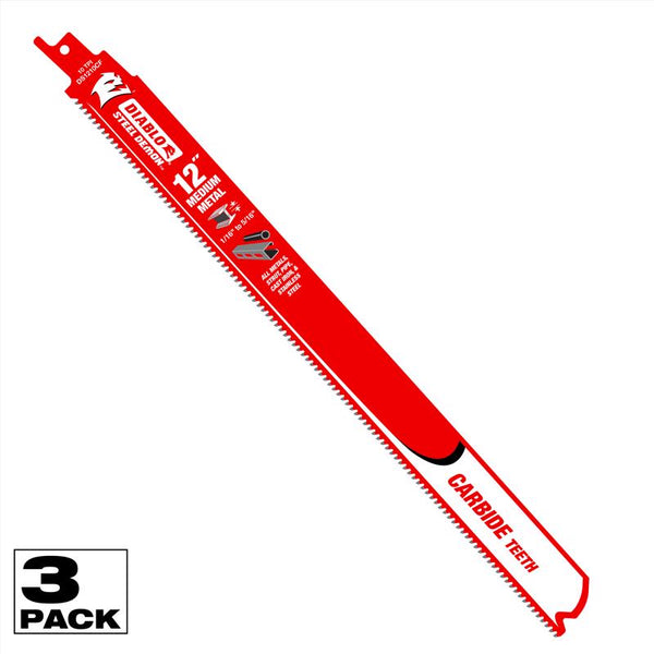 Diablo Steel Demon 12 in. Carbide Tipped Reciprocating Saw Blade 10 TPI 3 pk