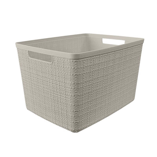 Curver, canasta tejida grande beige de 18 L, 9.1 in de alto x 14.2 in de ancho x 11 in de profundidad, apilable (paquete de 2)