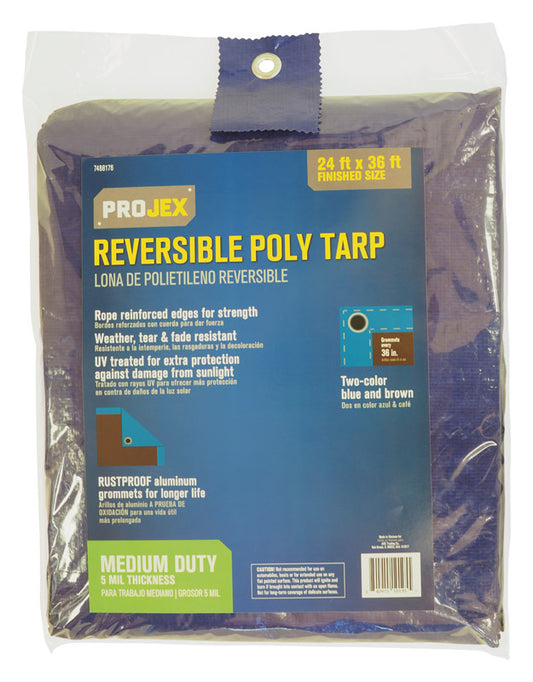 Projex 24 ft. W X 36 ft. L Medium Duty Polyethylene Reversible Tarp Blue/Brown