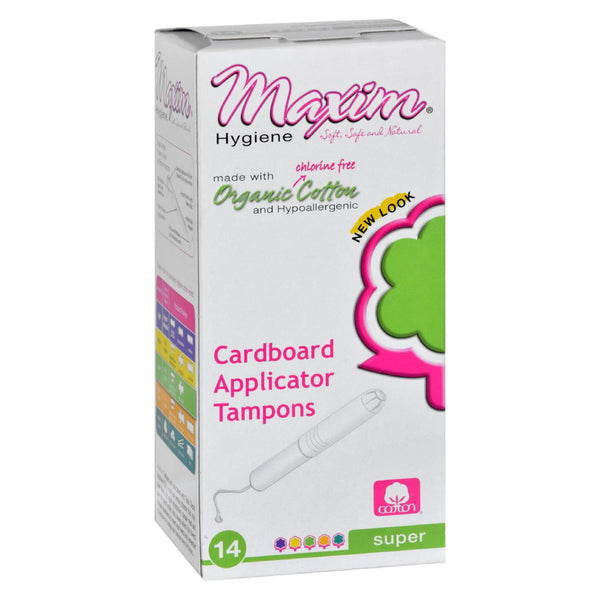 Tampones Maxim Hygiene Products - Algodón orgánico - Aplicador de cartón - Súper - 14 unidades