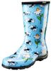 Principle Plastics Women's Blue Bee & Flower Print Rain & Garden Boot Size 7