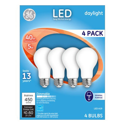 GE A19 E26 (Medium) LED Bulb Daylight 40 Watt Equivalence 4 pk