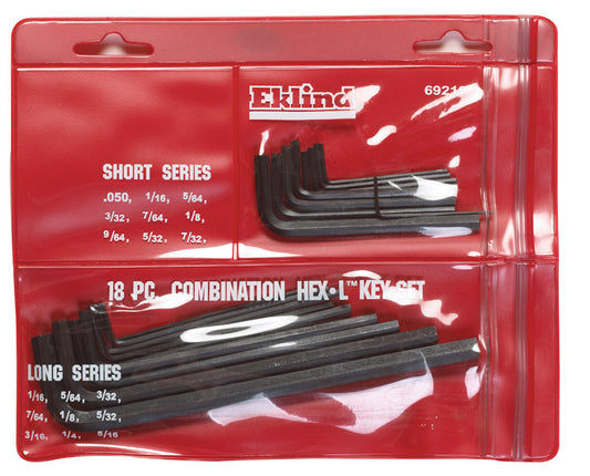 Eklind Tool Assorted SAE Long and Short Arm Hex Key Set Multi-Size in. 18 pc. (Pack of 6)