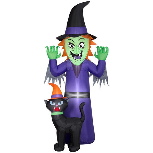 Gemmy Airblown 9 ft. LED Prelit Witch and Cat Inflatable