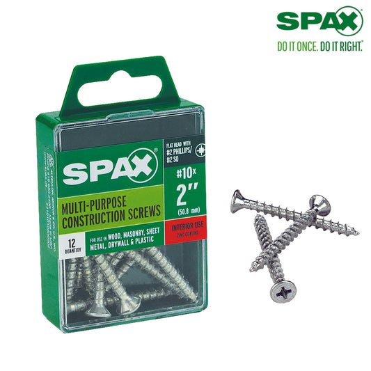 SPAX No. 10 x 2 in. L Phillips/Square Flat Head Zinc-Plated Steel Multi-Purpose Screw 12 each