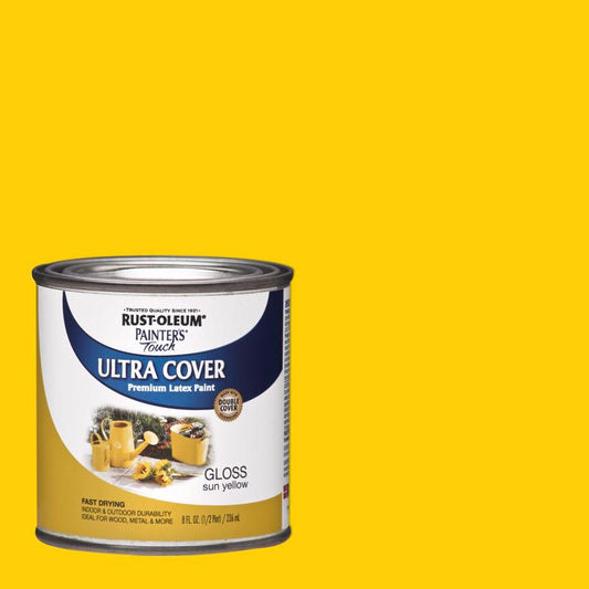 Rust-Oleum Painters Touch Ultra Cover Gloss Sun Yellow Paint Indoor and Outdoor 250 g/L 8 oz.