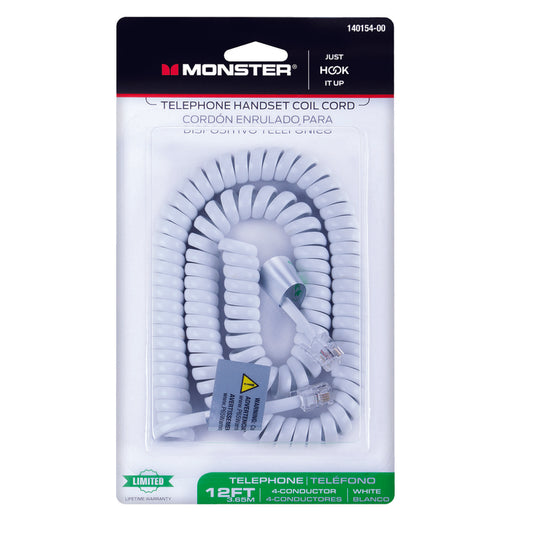 Monster Just Hook It Up 12 ft. L White Telephone Handset Coil Cord