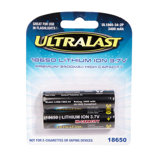 Ultralast Lithium Ion 18650 3.7 V 3400 Ah Rechargeable Battery 2 pk