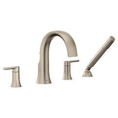 Brushed nickel two-handle high arc roman tub faucet
